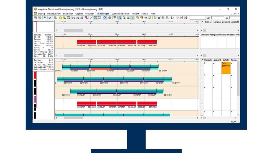 IVU.run Benutzeroberfläche - Umlaufplanung für Bus- und Straßenbahnbetriebe