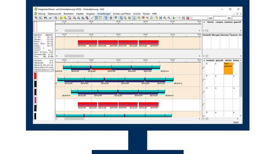 IVU.run Benutzeroberfläche - Umlaufplanung für Bus- und Straßenbahnbetriebe