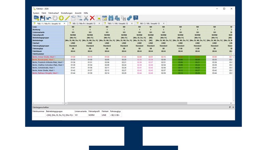 IVU.timetable Benutzeroberfläche - Fahrplanung für Bus- und Straßenbahnbetriebe