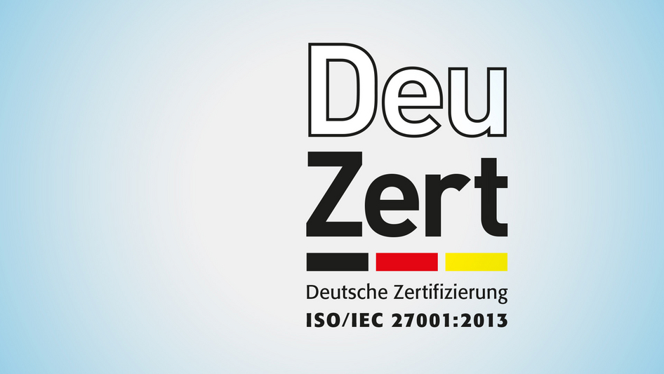 Das DeuZert-Logo auf hellblauem Hintergrund.