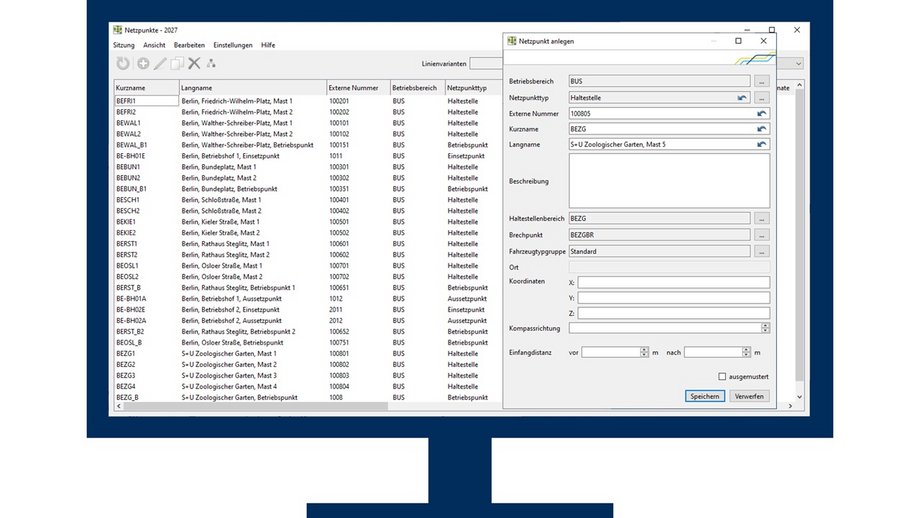 IVU.network Benutzeroberfläche - Netzplanung für Bus- und Straßenbahnbetriebe