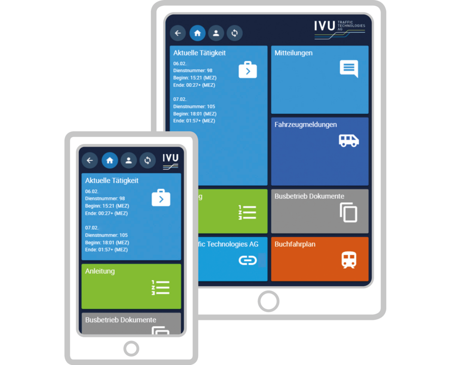 Beispielhafte Darstellung des Screens vom ivupad auf dem Handy und auf dem iPad