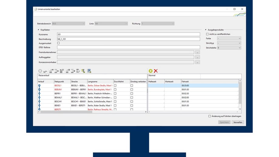 IVU.network Benutzeroberfläche - Netzplanung für Bus- und Straßenbahnbetriebe