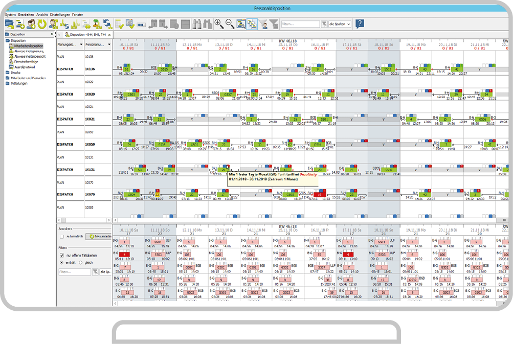 Screen der IVU.crew Software auf einem Monitor.